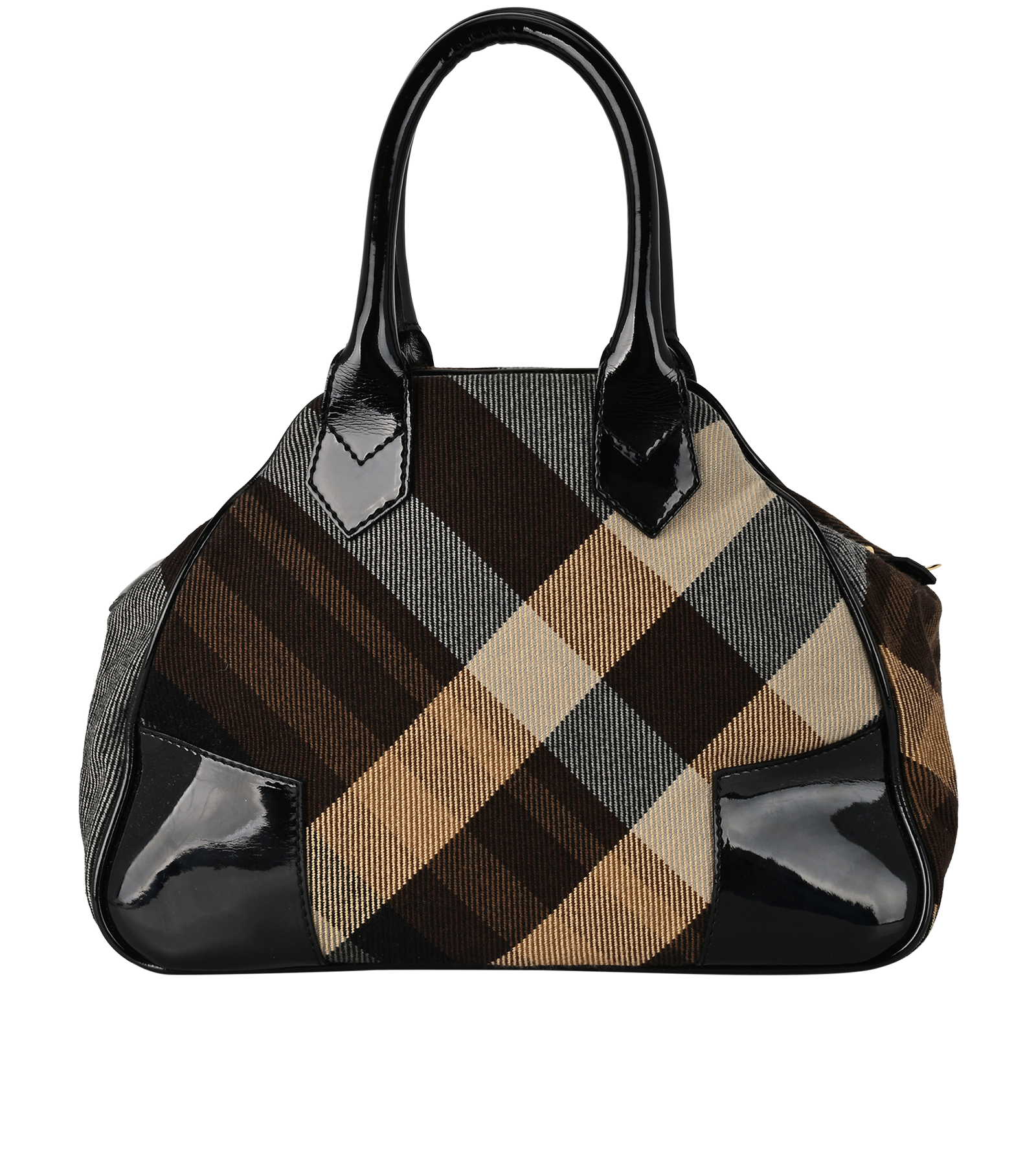 Medium Yasmine, &pound;225, Handbags, Black/Brown, Fabric/Patent Leather, Back view